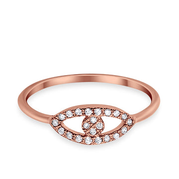 Evil Eye Ring Round Rose Tone, Simulated CZ 925 Sterling Silver